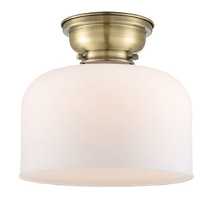 623-1F-AB-G71-L 1-Light 12" Antique Brass Flush Mount - Matte White Cased X-Large Bell Glass - LED Bulb - Dimmensions: 12 x 12 x 9.4 - Sloped Ceiling Compatible: No