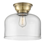 623-1F-AB-G72-L 1-Light 12" Antique Brass Flush Mount - Clear X-Large Bell Glass - LED Bulb - Dimmensions: 12 x 12 x 9.4 - Sloped Ceiling Compatible: No