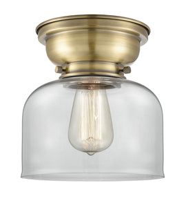 1-Light 8" Antique Brass Flush Mount - Clear Large Bell Glass LED