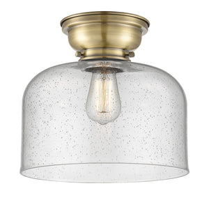 623-1F-AB-G74-L 1-Light 12" Antique Brass Flush Mount - Seedy X-Large Bell Glass - LED Bulb - Dimmensions: 12 x 12 x 9.4 - Sloped Ceiling Compatible: No