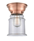 623-1F-AC-G182 1-Light 6.25" Antique Copper Flush Mount - Clear Canton Glass - LED Bulb - Dimmensions: 6.25 x 6.25 x 8.65 - Sloped Ceiling Compatible: No