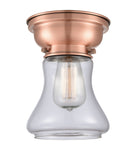 623-1F-AC-G192 1-Light 6.25" Antique Copper Flush Mount - Clear Bellmont Glass - LED Bulb - Dimmensions: 6.25 x 6.25 x 7.65 - Sloped Ceiling Compatible: No