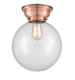 623-1F-AC-G202-10 1-Light 10" Antique Copper Flush Mount - Clear Beacon Glass - LED Bulb - Dimmensions: 10 x 10 x 11.15 - Sloped Ceiling Compatible: No