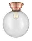 623-1F-AC-G204-12 1-Light 12" Antique Copper Flush Mount - Seedy Beacon Glass - LED Bulb - Dimmensions: 12 x 12 x 13.15 - Sloped Ceiling Compatible: No