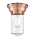 623-1F-AC-G312 1-Light 6.25" Antique Copper Flush Mount - Clear Dover Glass - LED Bulb - Dimmensions: 6.25 x 6.25 x 7.9 - Sloped Ceiling Compatible: No