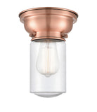 623-1F-AC-G314 1-Light 6.25" Antique Copper Flush Mount - Seedy Dover Glass - LED Bulb - Dimmensions: 6.25 x 6.25 x 7.9 - Sloped Ceiling Compatible: No