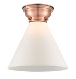 623-1F-AC-G41-L 1-Light 12" Antique Copper Flush Mount - Matte White Cased Cone 12" Glass - LED Bulb - Dimmensions: 12 x 12 x 11.4 - Sloped Ceiling Compatible: No
