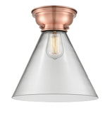 623-1F-AC-G42-L 1-Light 12" Antique Copper Flush Mount - Clear Cone 12" Glass - LED Bulb - Dimmensions: 12 x 12 x 11.4 - Sloped Ceiling Compatible: No
