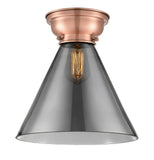 623-1F-AC-G43-L 1-Light 12" Antique Copper Flush Mount - Plated Smoke Cone 12" Glass - LED Bulb - Dimmensions: 12 x 12 x 11.4 - Sloped Ceiling Compatible: No