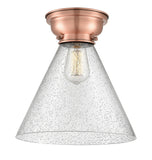 623-1F-AC-G44-L 1-Light 12" Antique Copper Flush Mount - Seedy Cone 12" Glass - LED Bulb - Dimmensions: 12 x 12 x 11.4 - Sloped Ceiling Compatible: No