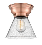 623-1F-AC-G44 1-Light 7.75" Antique Copper Flush Mount - Seedy Large Cone Glass - LED Bulb - Dimmensions: 7.75 x 7.75 x 7.4 - Sloped Ceiling Compatible: No