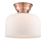 623-1F-AC-G71-L 1-Light 12" Antique Copper Flush Mount - Matte White Cased X-Large Bell Glass - LED Bulb - Dimmensions: 12 x 12 x 9.4 - Sloped Ceiling Compatible: No