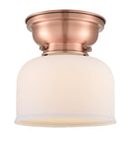 623-1F-AC-G71 1-Light 8" Antique Copper Flush Mount - Matte White Cased Large Bell Glass - LED Bulb - Dimmensions: 8 x 8 x 7.875 - Sloped Ceiling Compatible: No