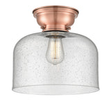 623-1F-AC-G74-L 1-Light 12" Antique Copper Flush Mount - Seedy X-Large Bell Glass - LED Bulb - Dimmensions: 12 x 12 x 9.4 - Sloped Ceiling Compatible: No