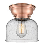 623-1F-AC-G74 1-Light 8" Antique Copper Flush Mount - Seedy Large Bell Glass - LED Bulb - Dimmensions: 8 x 8 x 7.875 - Sloped Ceiling Compatible: No