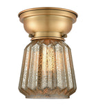 1-Light 7" Antique Brass Flush Mount - Mercury Plated Chatham Glass LED