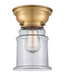 1-Light 6.25" Antique Brass Flush Mount - Clear Canton Glass LED