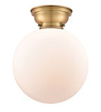 1-Light 12" Antique Brass Flush Mount - Matte White Cased Beacon Glass LED