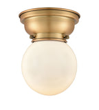 1-Light 6.25" Antique Brass Flush Mount - Matte White Cased Beacon Glass LED