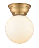 1-Light 8" Antique Brass Flush Mount - Matte White Cased Beacon Glass LED