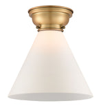 1-Light 12" Antique Brass Flush Mount - Matte White Cased Cone 12" Glass LED