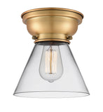1-Light 7.75" Antique Brass Flush Mount - Clear Large Cone Glass LED