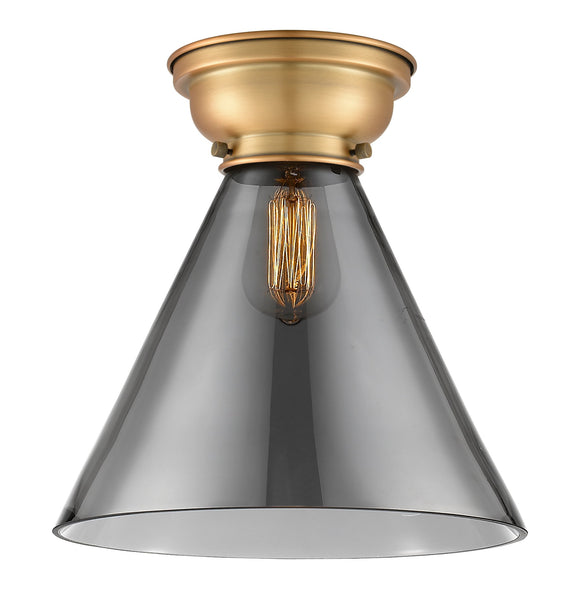 Innovations Lighting 623-1F-BB-G43-L Brushed Brass X-Large Cone 1 Light Flush Mount Plated Smoke X-Large Cone Glass Vintage Dimmable Bulbs Included