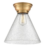 1-Light 12" Antique Brass Flush Mount - Seedy Cone 12" Glass LED