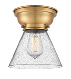 623-1F-BB-G44 1-Light 7.75" Brushed Brass Flush Mount - Seedy Large Cone Glass - LED Bulb - Dimmensions: 7.75 x 7.75 x 7.4 - Sloped Ceiling Compatible: No