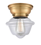 623-1F-BB-G532 1-Light 7.5" Brushed Brass Flush Mount - Clear Small Oxford Glass - LED Bulb - Dimmensions: 7.5 x 7.5 x 7.15 - Sloped Ceiling Compatible: No