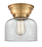 623-1F-BB-G72 1-Light 8" Brushed Brass Flush Mount - Clear Large Bell Glass - LED Bulb - Dimmensions: 8 x 8 x 7.875 - Sloped Ceiling Compatible: No