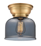 623-1F-BB-G73 1-Light 8" Brushed Brass Flush Mount - Plated Smoke Large Bell Glass - LED Bulb - Dimmensions: 8 x 8 x 7.875 - Sloped Ceiling Compatible: No