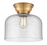 623-1F-BB-G74-L 1-Light 12" Brushed Brass Flush Mount - Seedy X-Large Bell Glass - LED Bulb - Dimmensions: 12 x 12 x 9.4 - Sloped Ceiling Compatible: No