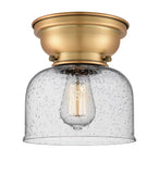 623-1F-BB-G74 1-Light 8" Brushed Brass Flush Mount - Seedy Large Bell Glass - LED Bulb - Dimmensions: 8 x 8 x 7.875 - Sloped Ceiling Compatible: No