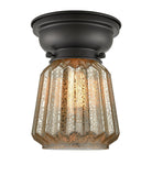 623-1F-BK-G146 1-Light 7" Matte Black Flush Mount - Mercury Plated Chatham Glass - LED Bulb - Dimmensions: 7 x 7 x 9.4 - Sloped Ceiling Compatible: No