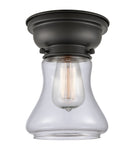 623-1F-BK-G192 1-Light 6.25" Matte Black Flush Mount - Clear Bellmont Glass - LED Bulb - Dimmensions: 6.25 x 6.25 x 7.65 - Sloped Ceiling Compatible: No