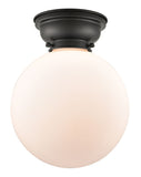 623-1F-BK-G201-10 1-Light 10" Matte Black Flush Mount - Matte White Cased Beacon Glass - LED Bulb - Dimmensions: 10 x 10 x 11.15 - Sloped Ceiling Compatible: No