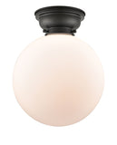 623-1F-BK-G201-12 1-Light 12" Matte Black Flush Mount - Matte White Cased Beacon Glass - LED Bulb - Dimmensions: 12 x 12 x 13.15 - Sloped Ceiling Compatible: No