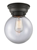 623-1F-BK-G202-8 1-Light 8" Matte Black Flush Mount - Clear Beacon Glass - LED Bulb - Dimmensions: 8 x 8 x 9.15 - Sloped Ceiling Compatible: No