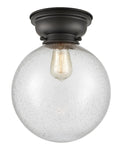 623-1F-BK-G204-10 1-Light 10" Matte Black Flush Mount - Seedy Beacon Glass - LED Bulb - Dimmensions: 10 x 10 x 11.15 - Sloped Ceiling Compatible: No