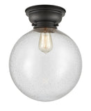 623-1F-BK-G204-12 1-Light 12" Matte Black Flush Mount - Seedy Beacon Glass - LED Bulb - Dimmensions: 12 x 12 x 13.15 - Sloped Ceiling Compatible: No