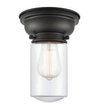 623-1F-BK-G312 1-Light 6.25" Matte Black Flush Mount - Clear Dover Glass - LED Bulb - Dimmensions: 6.25 x 6.25 x 7.9 - Sloped Ceiling Compatible: No
