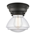 623-1F-BK-G322 1-Light 6.75" Matte Black Flush Mount - Clear Olean Glass - LED Bulb - Dimmensions: 6.75 x 6.75 x 6.4 - Sloped Ceiling Compatible: No