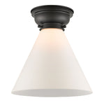 623-1F-BK-G41-L 1-Light 12" Matte Black Flush Mount - Matte White Cased Cone 12" Glass - LED Bulb - Dimmensions: 12 x 12 x 11.4 - Sloped Ceiling Compatible: No
