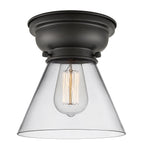 623-1F-BK-G42 1-Light 7.75" Matte Black Flush Mount - Clear Large Cone Glass - LED Bulb - Dimmensions: 7.75 x 7.75 x 7.4 - Sloped Ceiling Compatible: No