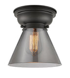 623-1F-BK-G43 1-Light 7.75" Matte Black Flush Mount - Plated Smoke Large Cone Glass - LED Bulb - Dimmensions: 7.75 x 7.75 x 7.4 - Sloped Ceiling Compatible: No