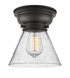 623-1F-BK-G44 1-Light 7.75" Matte Black Flush Mount - Seedy Large Cone Glass - LED Bulb - Dimmensions: 7.75 x 7.75 x 7.4 - Sloped Ceiling Compatible: No