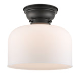623-1F-BK-G71-L 1-Light 12" Matte Black Flush Mount - Matte White Cased X-Large Bell Glass - LED Bulb - Dimmensions: 12 x 12 x 9.4 - Sloped Ceiling Compatible: No