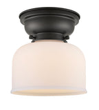 623-1F-BK-G71 1-Light 8" Matte Black Flush Mount - Matte White Cased Large Bell Glass - LED Bulb - Dimmensions: 8 x 8 x 7.875 - Sloped Ceiling Compatible: No