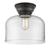 623-1F-BK-G72-L 1-Light 12" Matte Black Flush Mount - Clear X-Large Bell Glass - LED Bulb - Dimmensions: 12 x 12 x 9.4 - Sloped Ceiling Compatible: No